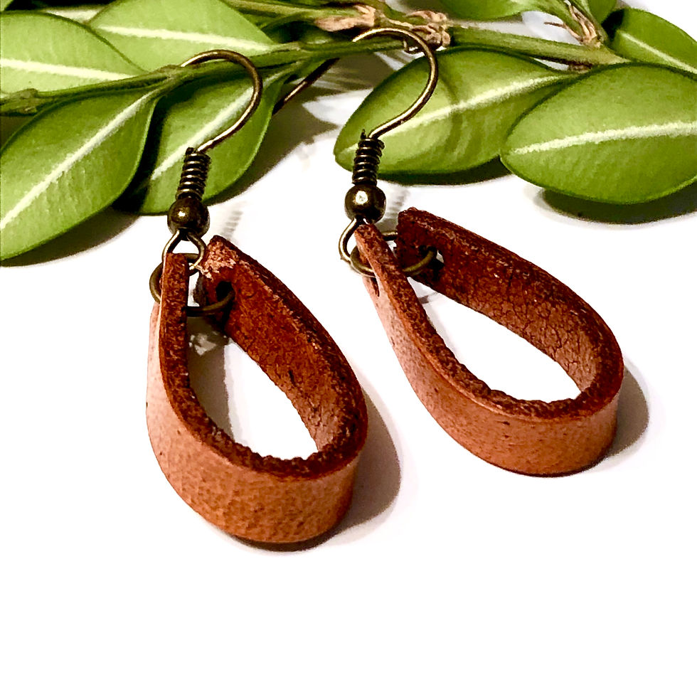 Thumbnail: Small Leather Teardrop Hoop Dangle Earrings