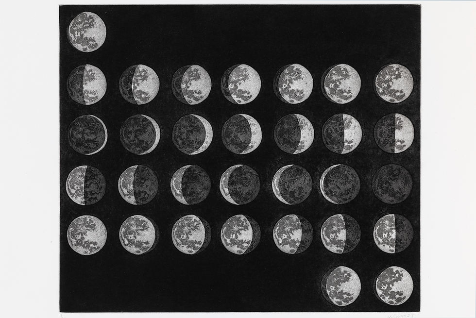 'Chaand' by Ali Kazim (aquatint on Somerset satin white paper, 2025)