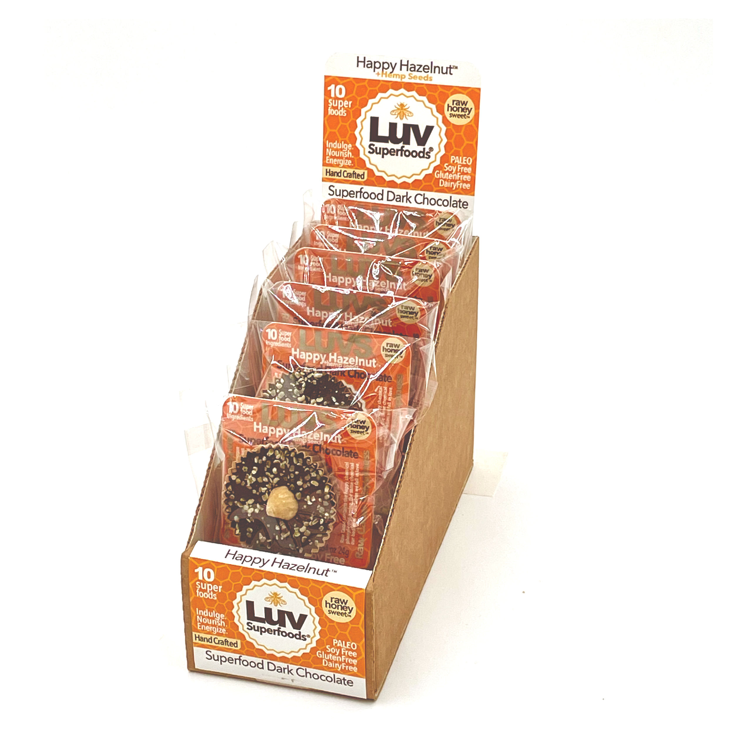 Happy HazelnutRaw Chocolate +Hemp Seeds +Raw Honey Box of 11 Decadent Cups