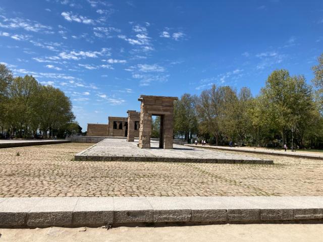 View through the three stone gateways to the temple
