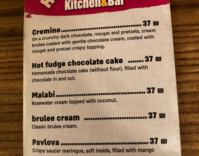 Dessert menu