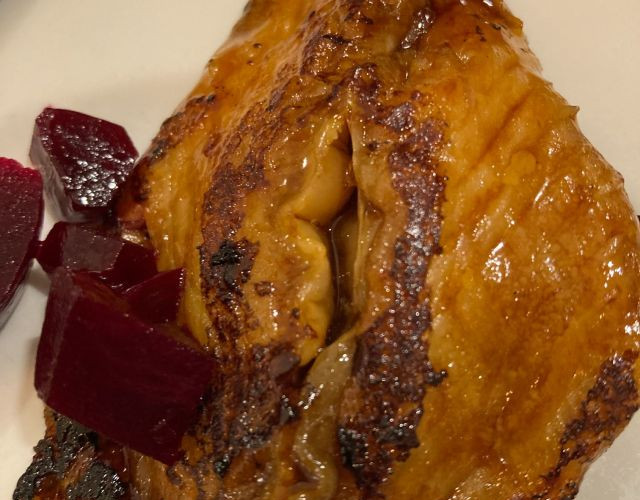 St. Peters fish with caramel and beet cubes