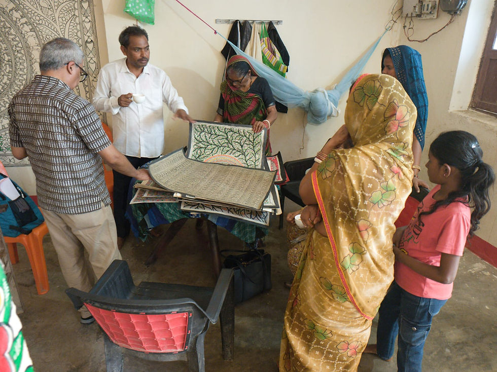 With madhubani artists in Village Jitwarpur, Bihar, India