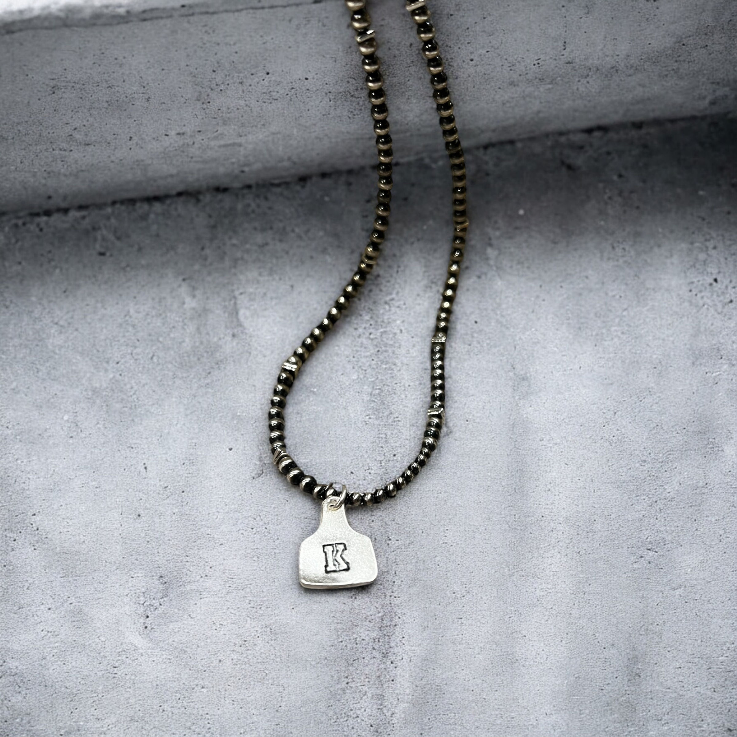 Custom Beaded Desert Pearl Necklace with Ear Tag Charm