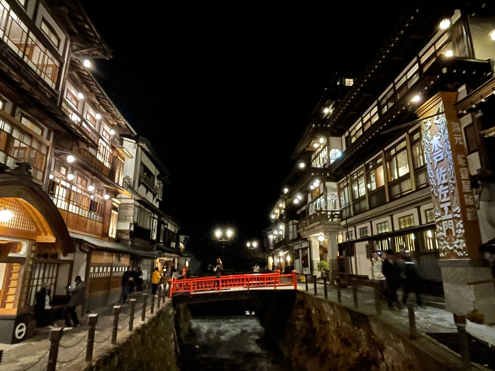 Ginzan, Onsen at night. The lights made it difficult to capture but perhaps added to its mysticism