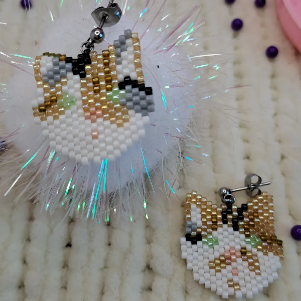 Boucles d'oreilles Chat Personnalisées - Portrait de ton chat en perles tissées