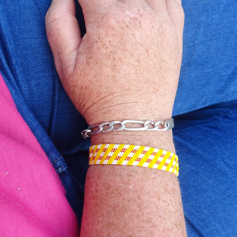 Bracelet en perles de rocaille et argent 925 motif vichy