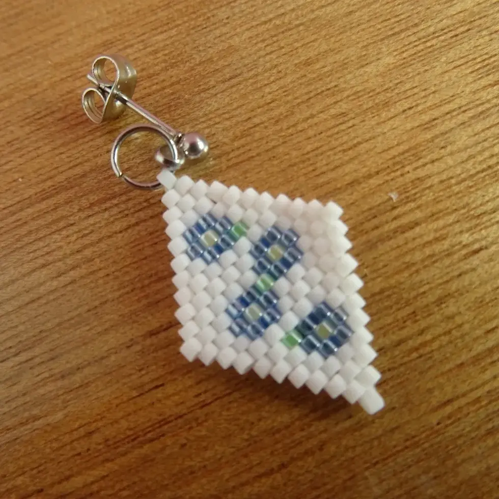 Miniature : Gros boucles d'oreilles losange fleuri tissé en perles miyuki bleu