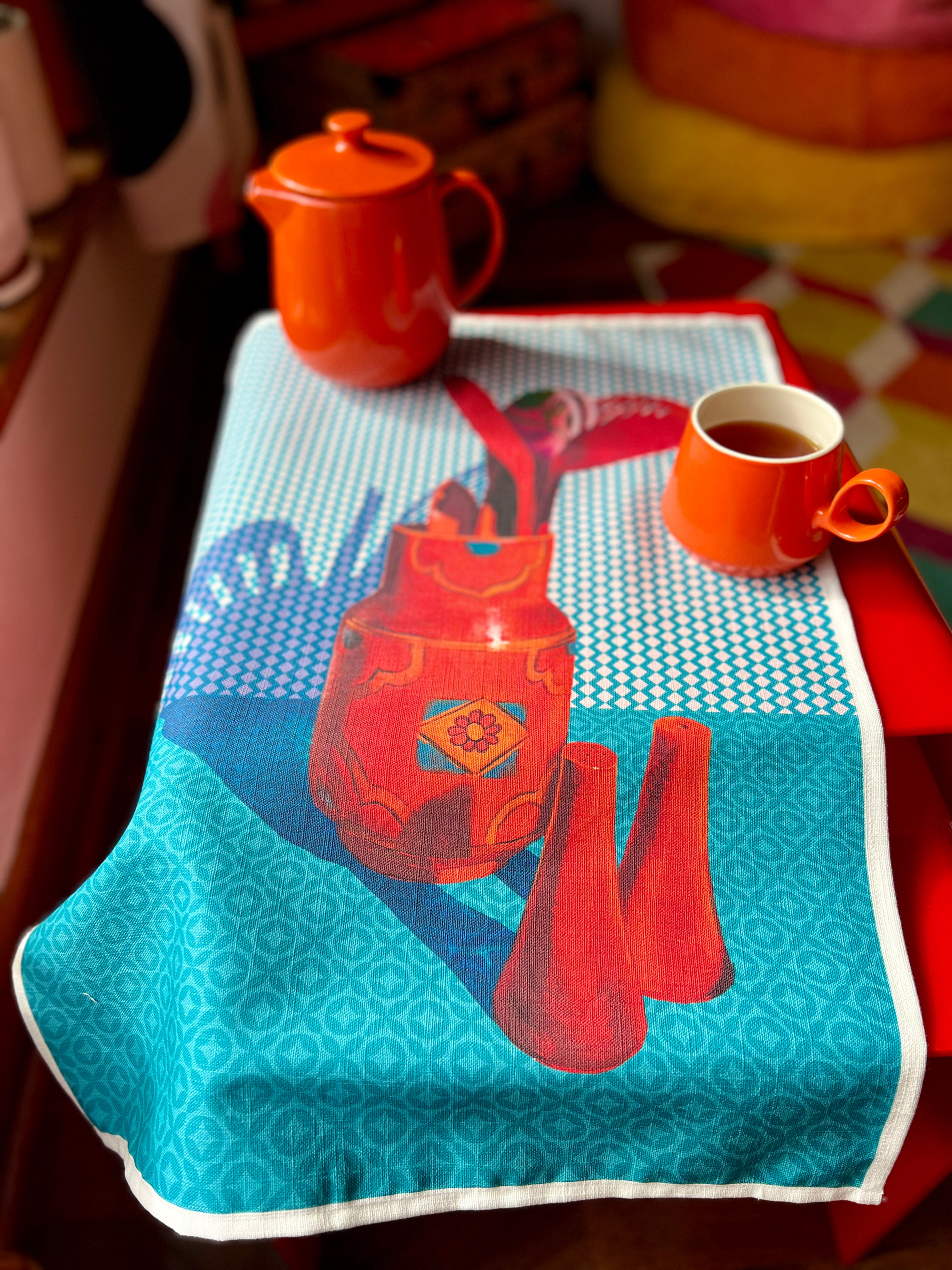 Tea towel -Salt & pepper on turquoise