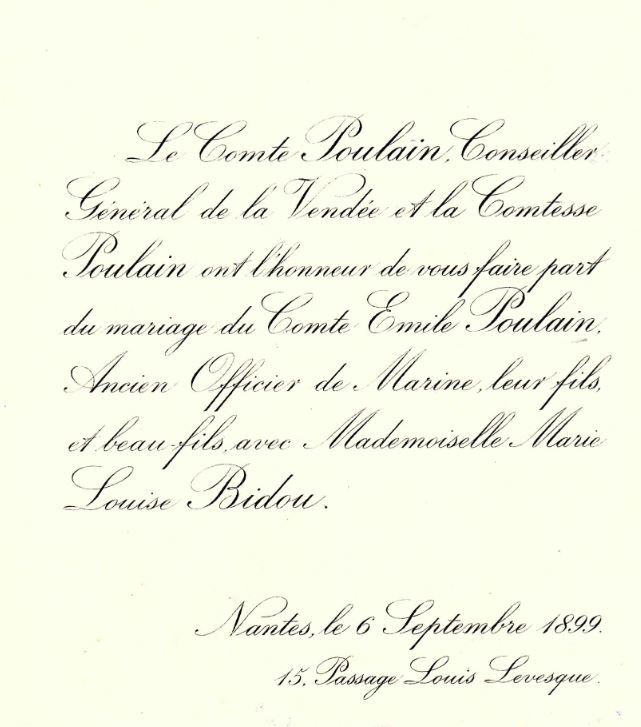 faire-part de mariage Emile Poulain et Marie Louise Bidou