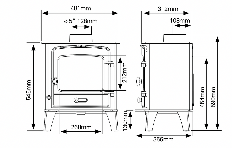 Thumbnail: Technical drawing for Stovax County 5 Wood burning Stove