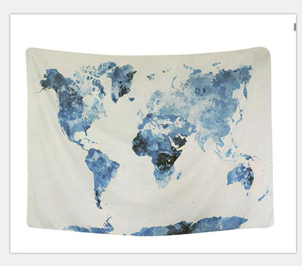 Blue Map Tapestry for Bedroom Decor and Backdrop