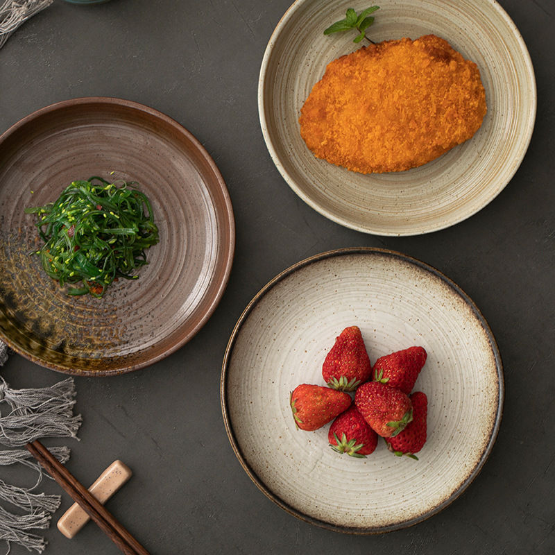 Retro Stoneware Ceramic Plate for Household Use