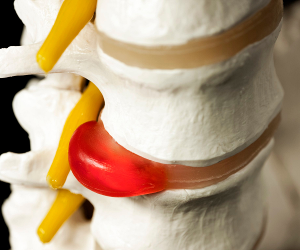 Tears in our disc walls can cause the soft core to push through and press on the nerves of the spine, causing pain. This is called a bulged or herniated disc.