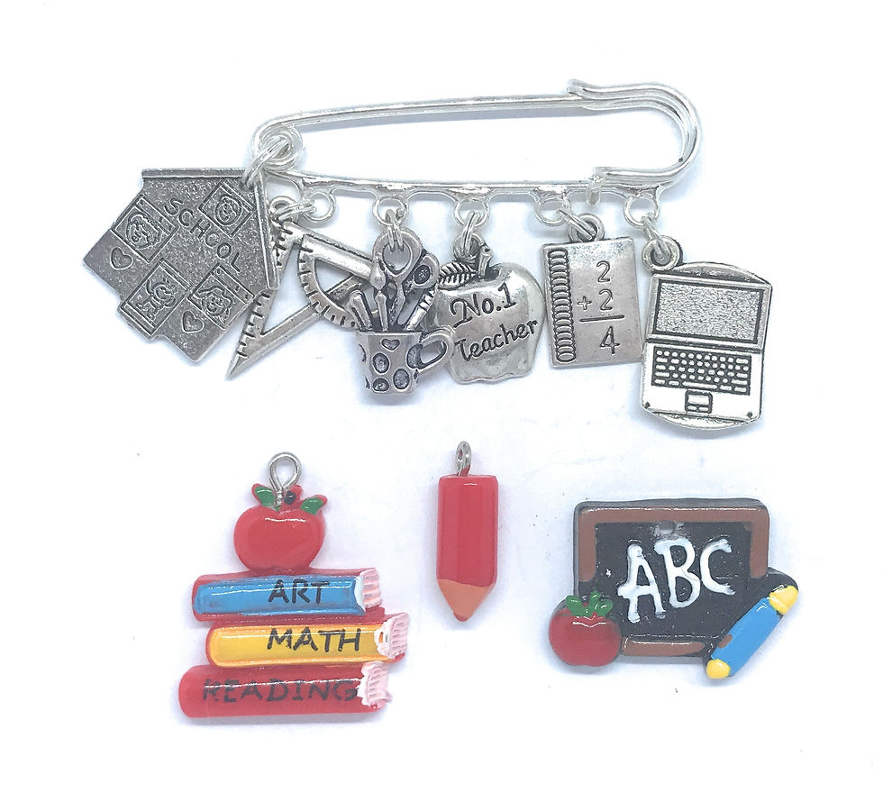 Teacher charm pin - various designs - school - set 2