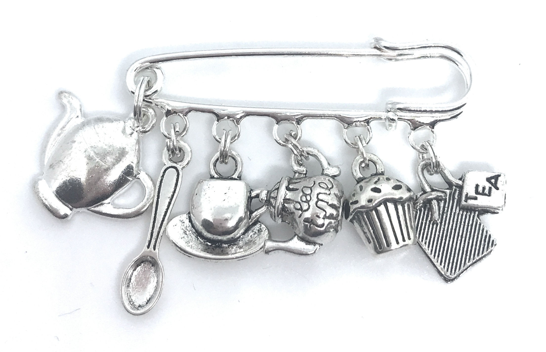 Time for Tea Charm Pin - design 1 (teapot, cookies)