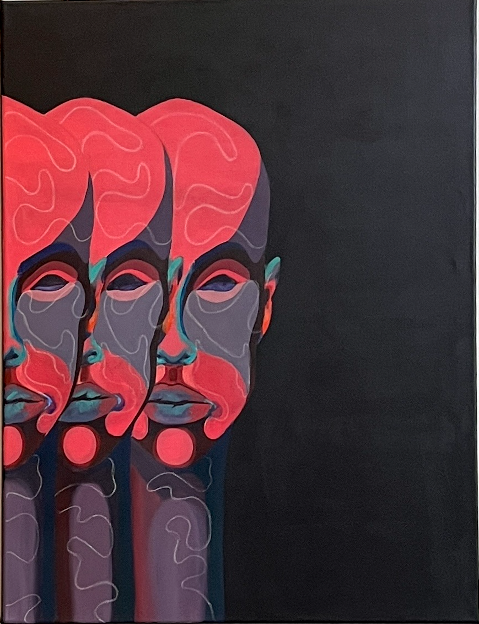 right side red ripple abstract figurative painting