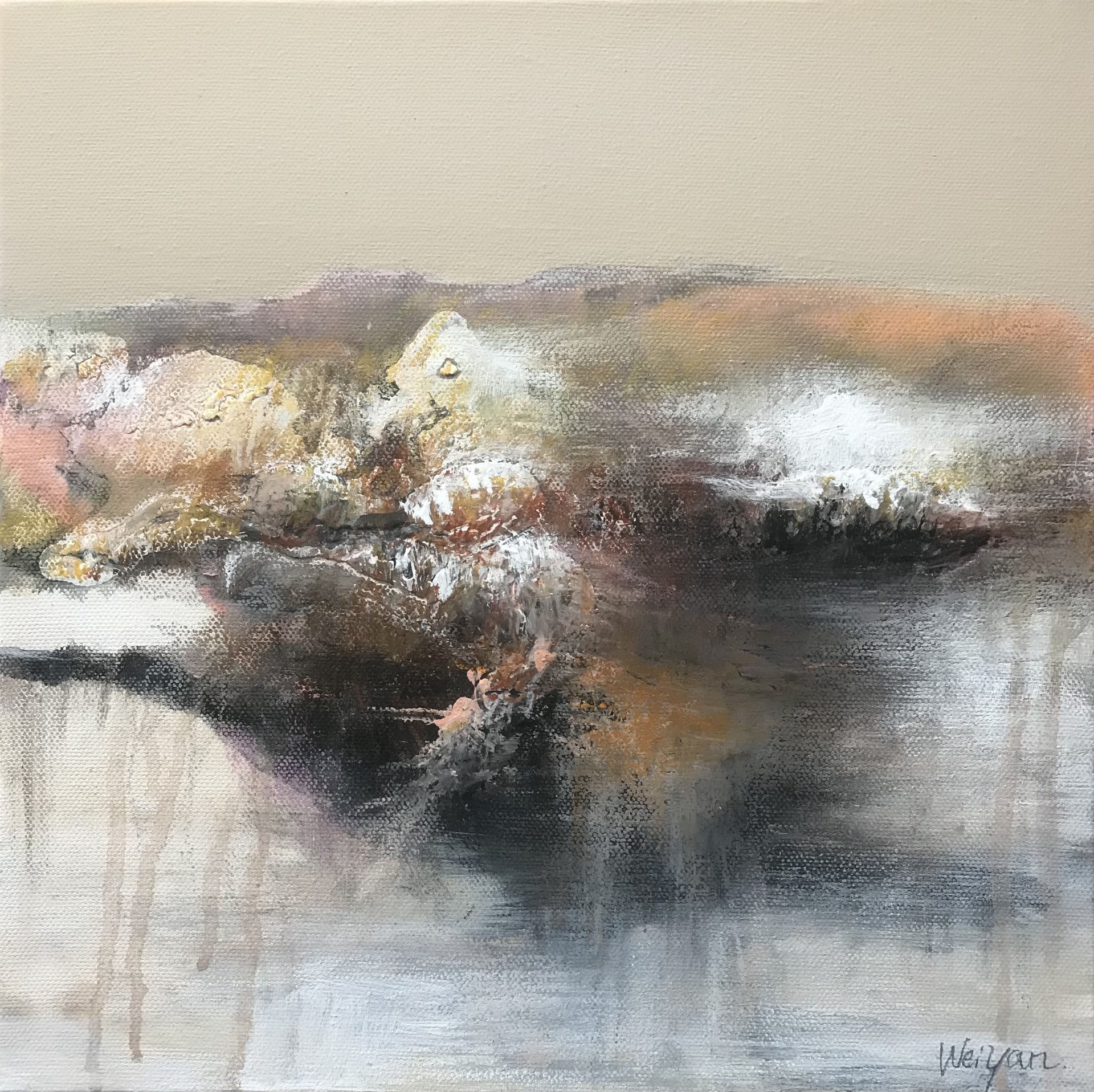 Beige and Black Abstract art by Chinese Canadian Artist