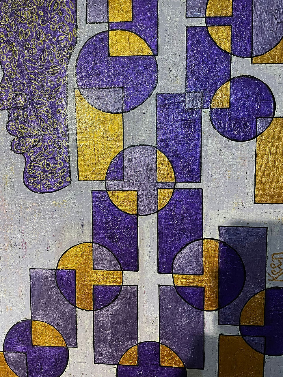 detail of purple and gold textured acrylic collage