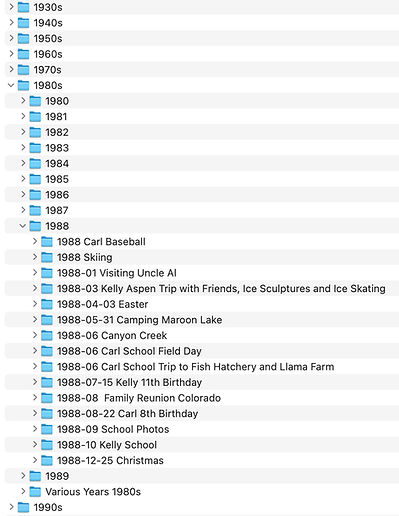 An example of digital files that have been organized by date