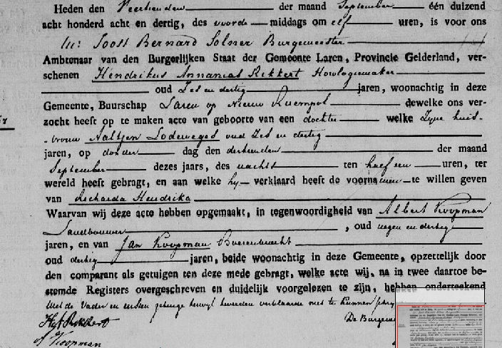 Geboorte aangifte Richarda Hendrika