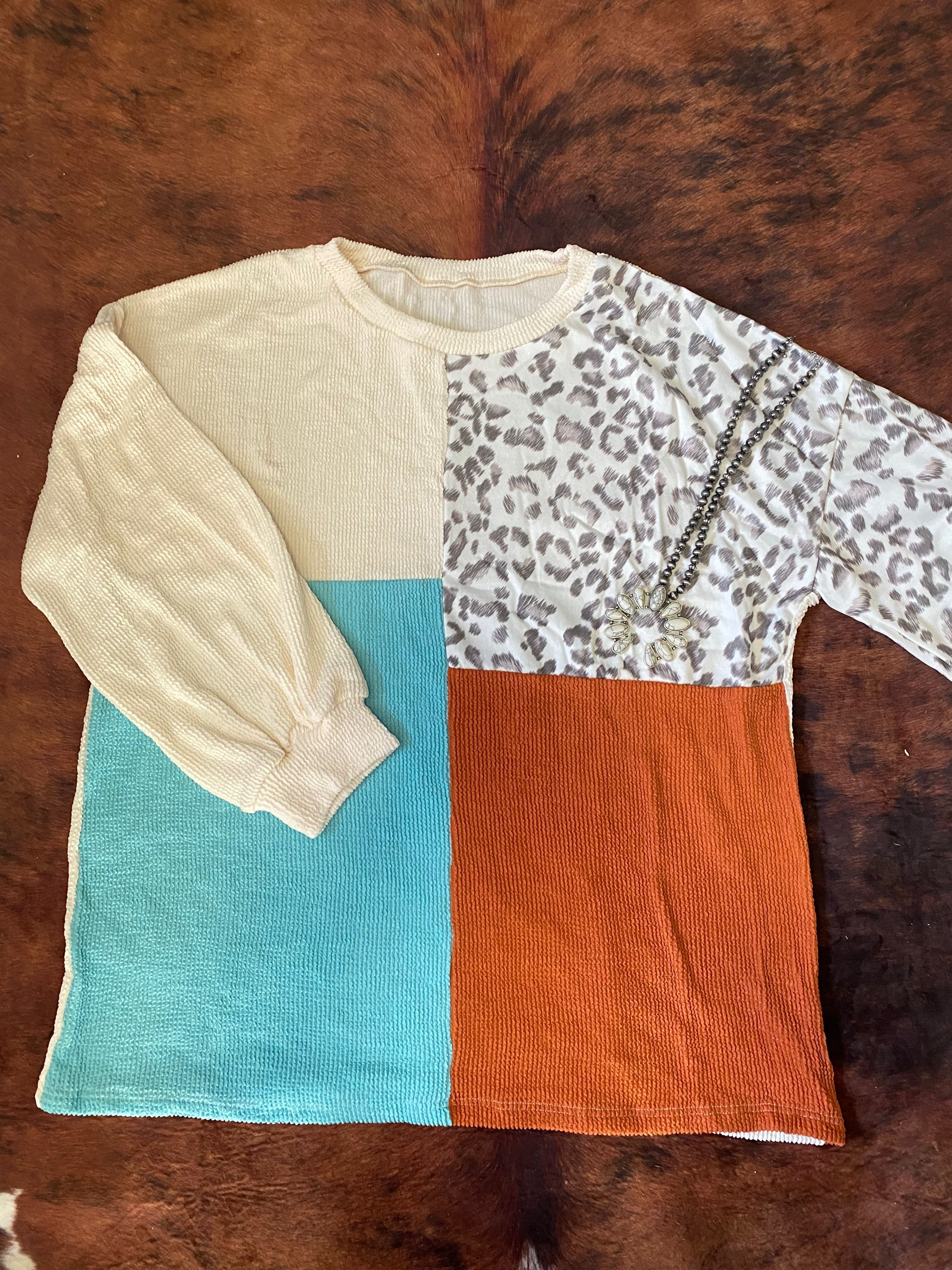 Cheeta Print Color Block Long Sleeve
