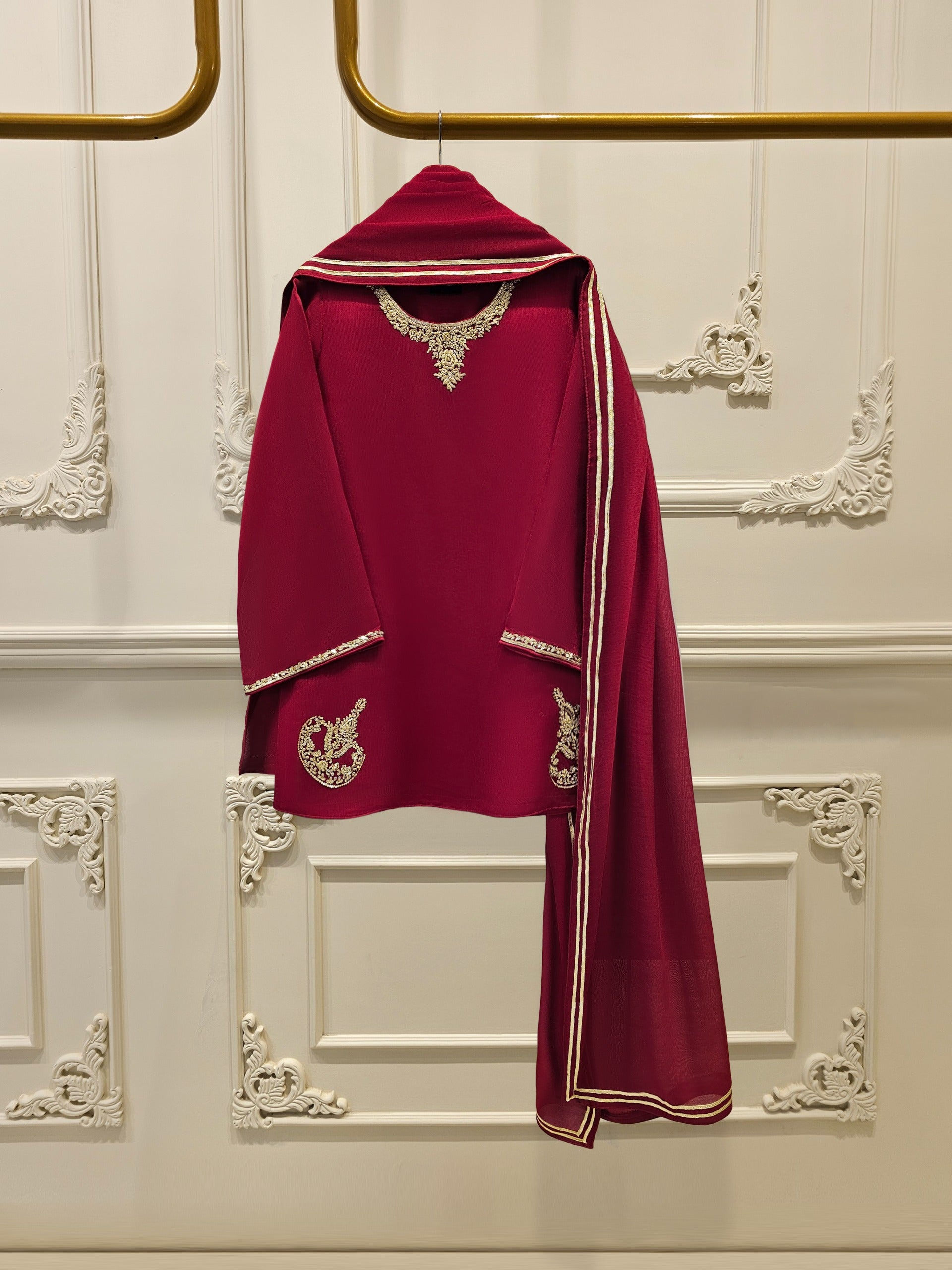 Maroon 3pcs- Agha Noor (small, medium )