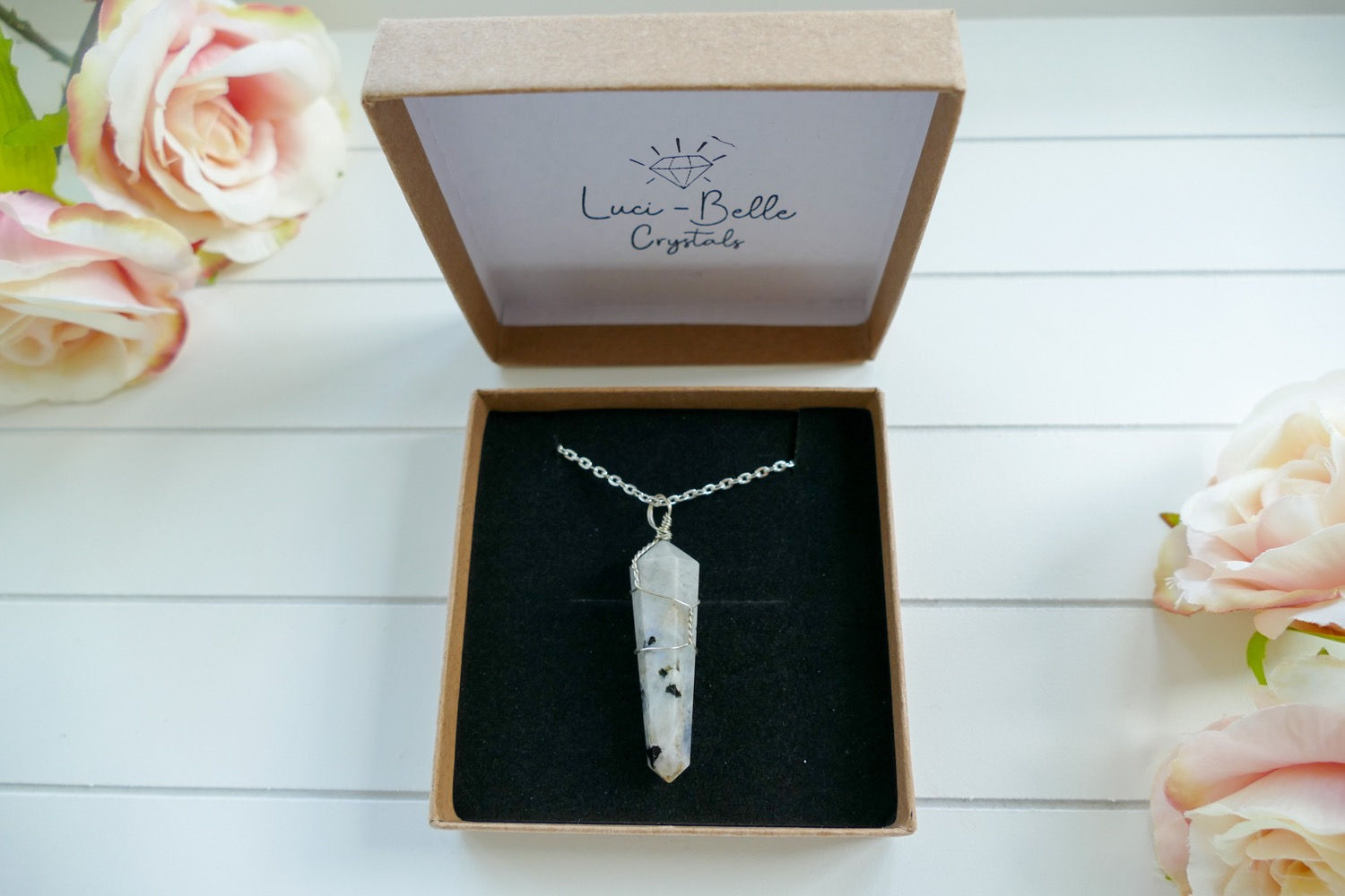 Rainbow Moonstone Wire Wrapped Necklace 