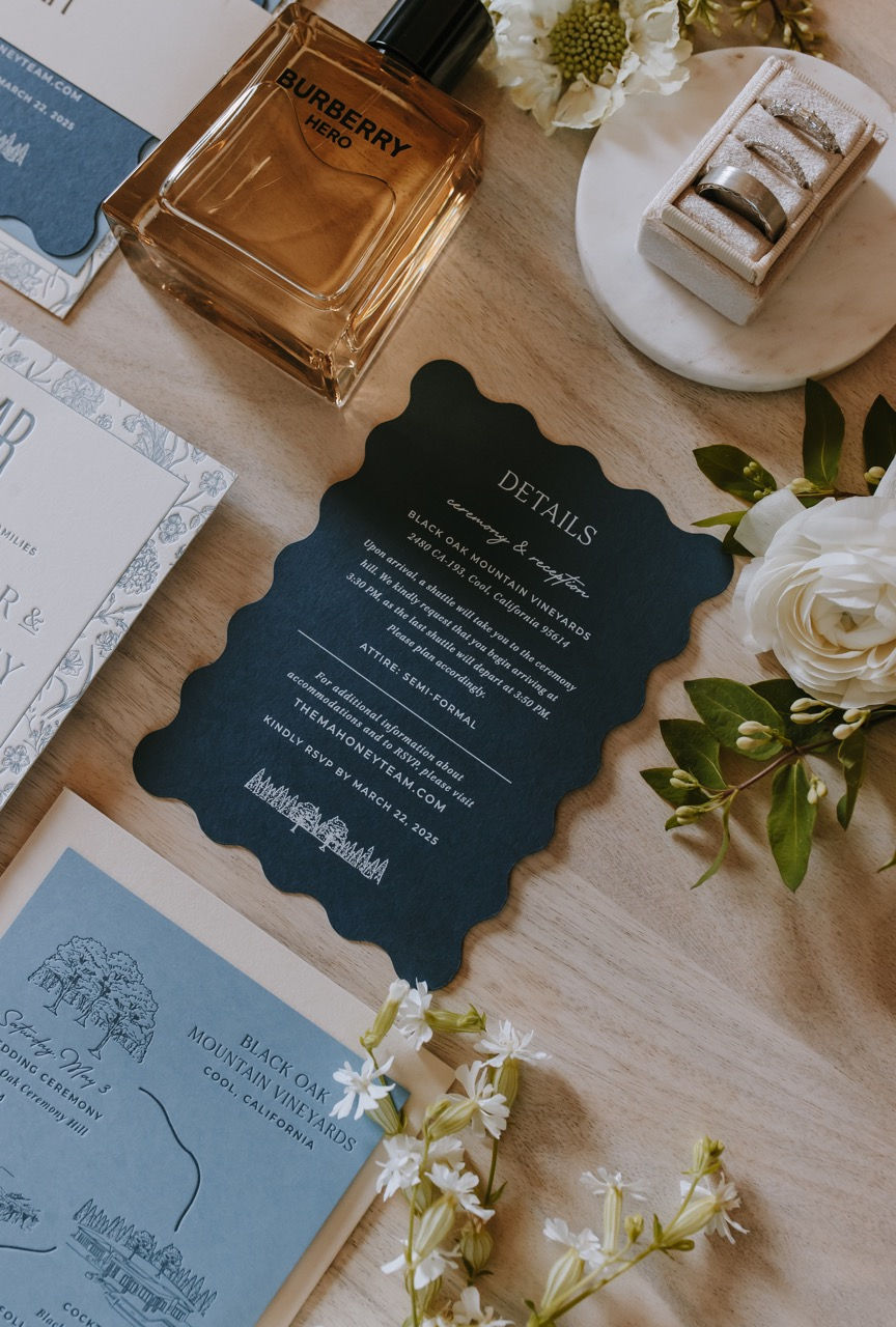 a wedding invitation for black oak mountain winery