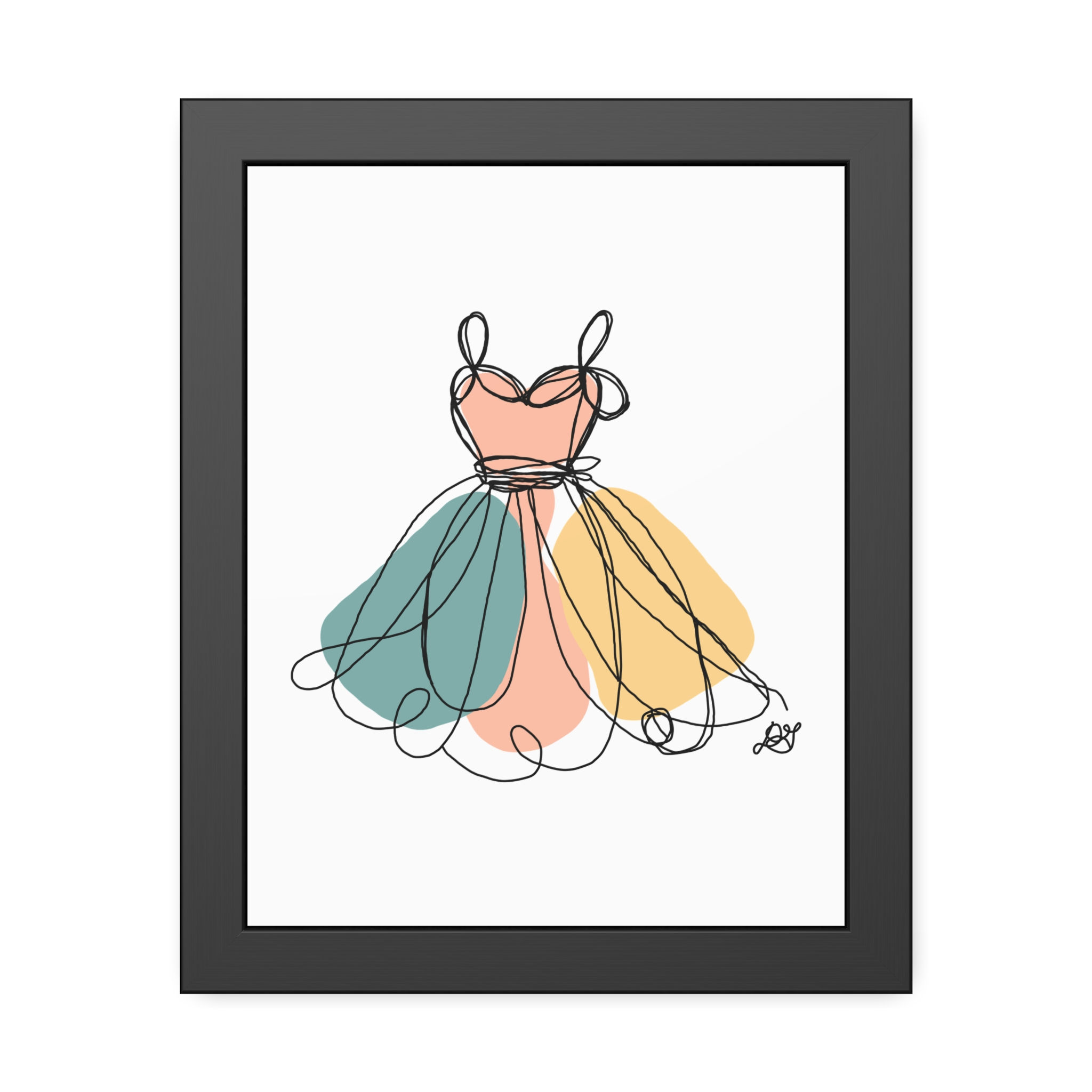 Party Dress – Framed Art Print | Hand-Drawn Line Art | Evil B Creative