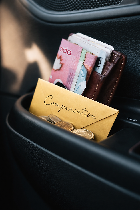 Canadian dollar cash and compensation envelope in wallet representing flight delay compensation payout