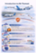 Air Transat aircraft with a route map and icons for network, passenger experience, customer support, and regulatory compliance