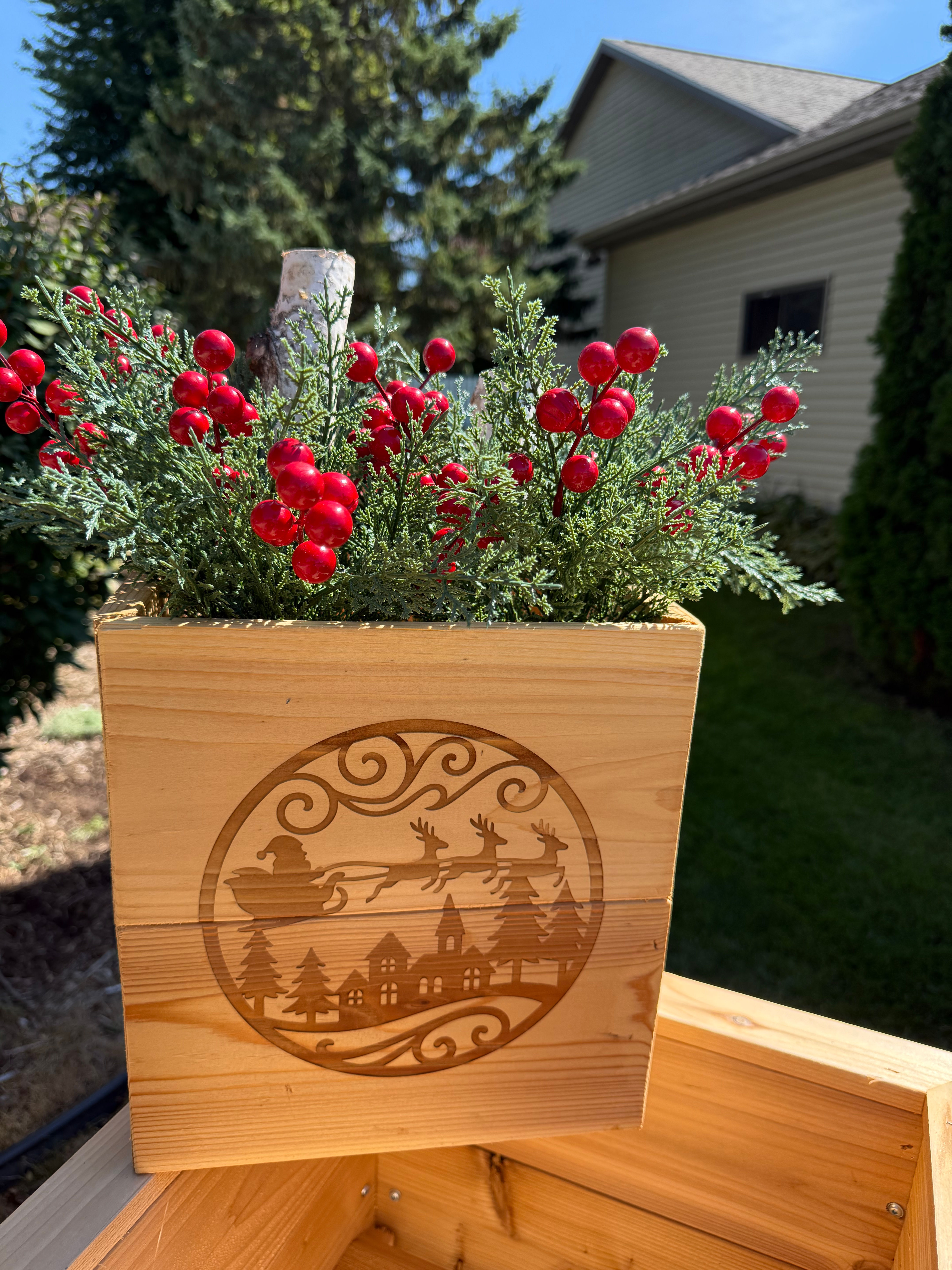 10” Cedar Planter with Birch - Night Sky