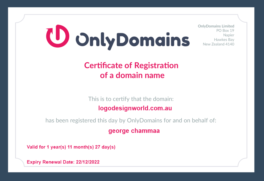 Lotto world domain registration certificate