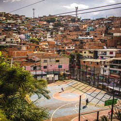 A basketball count in Medellin in what seems like morning light