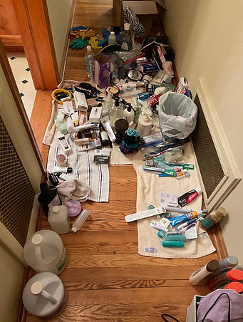process of decluttering a bathroom