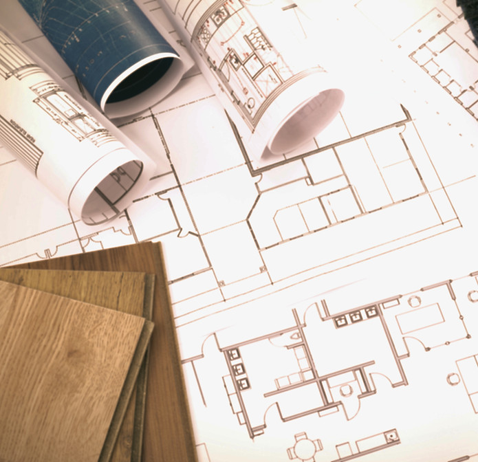 Home design blueprints with flooring samples