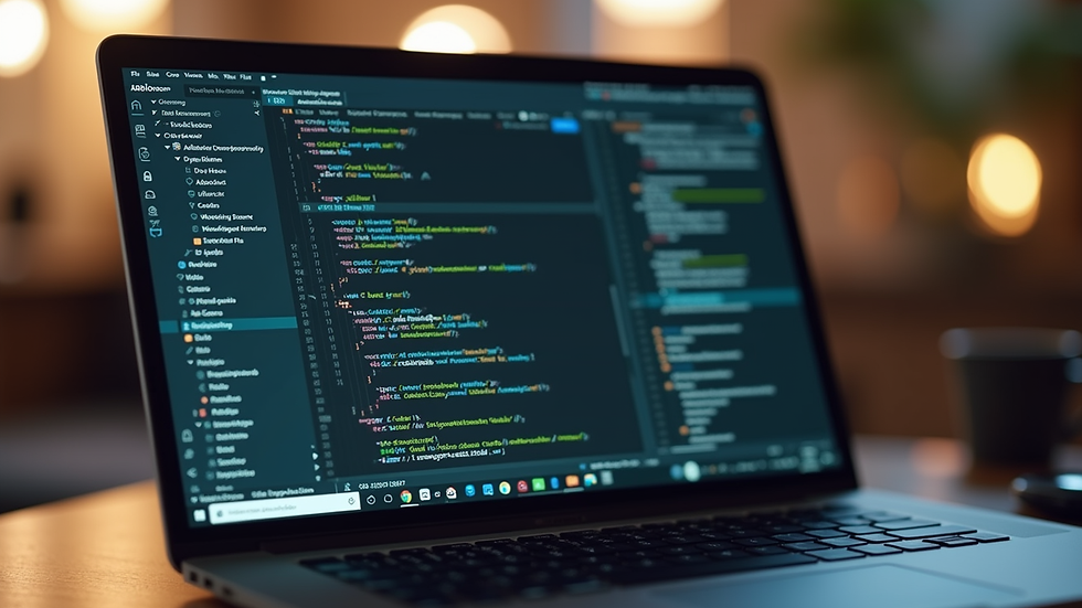Eye-level view of a laptop displaying Android development tools