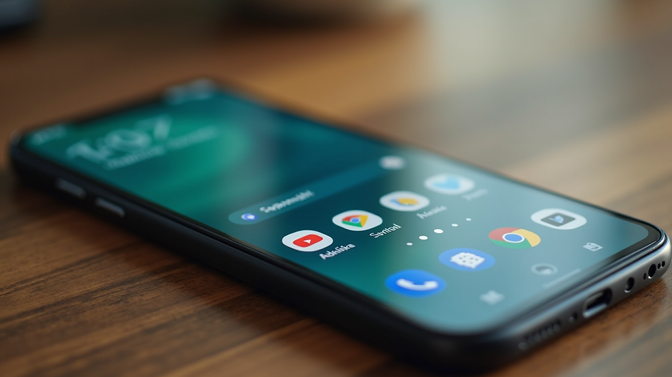 Close-up view of a smartphone displaying a new Android app interface