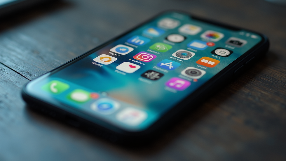 Eye-level view of a smartphone displaying various app icons