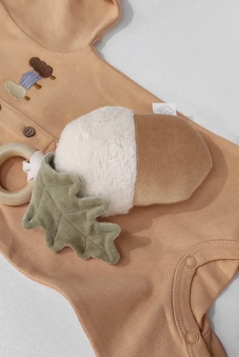 Thumbnail: WH - Acorn Rattle Toy - Natural White, Soft Caramel, Green