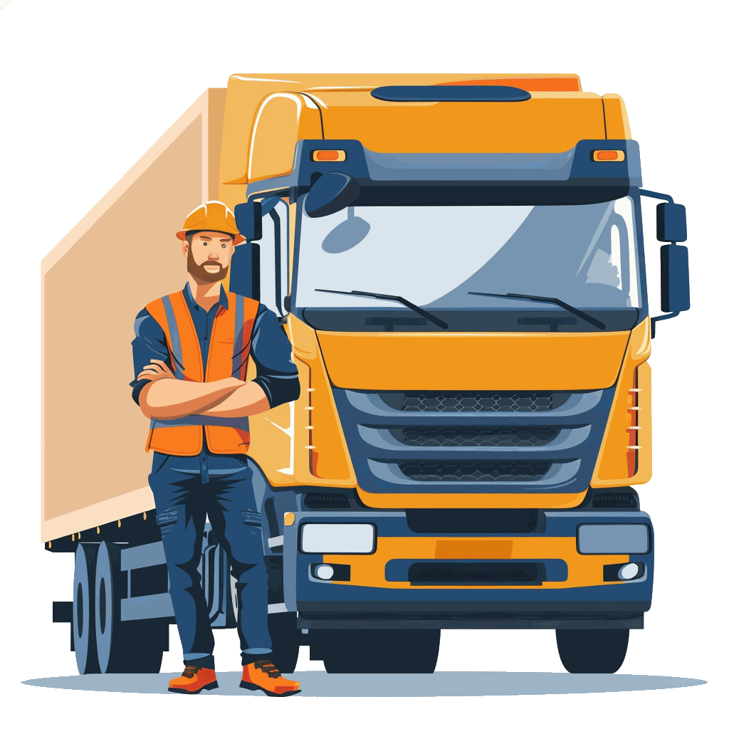 truck driver standing next to truck.gif