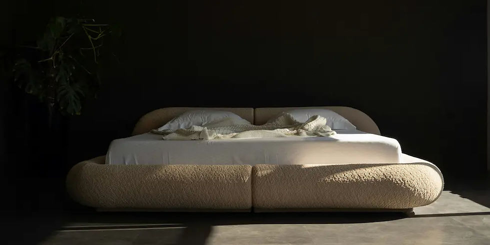 Oversized boucle platform bed with curved frame best furniture shops in the US to transform your bedroom in 2026