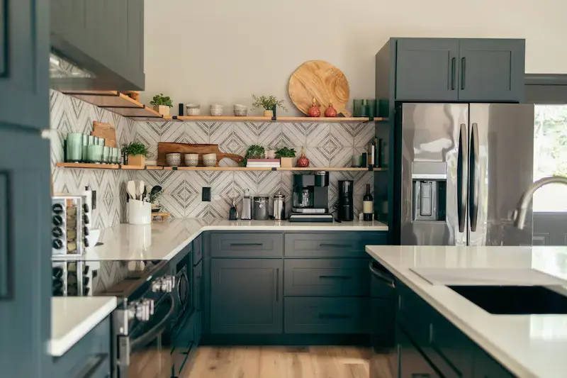 kitchen under 5000 dollars white shaker cabinets butcher block countertop budget remodel 2026