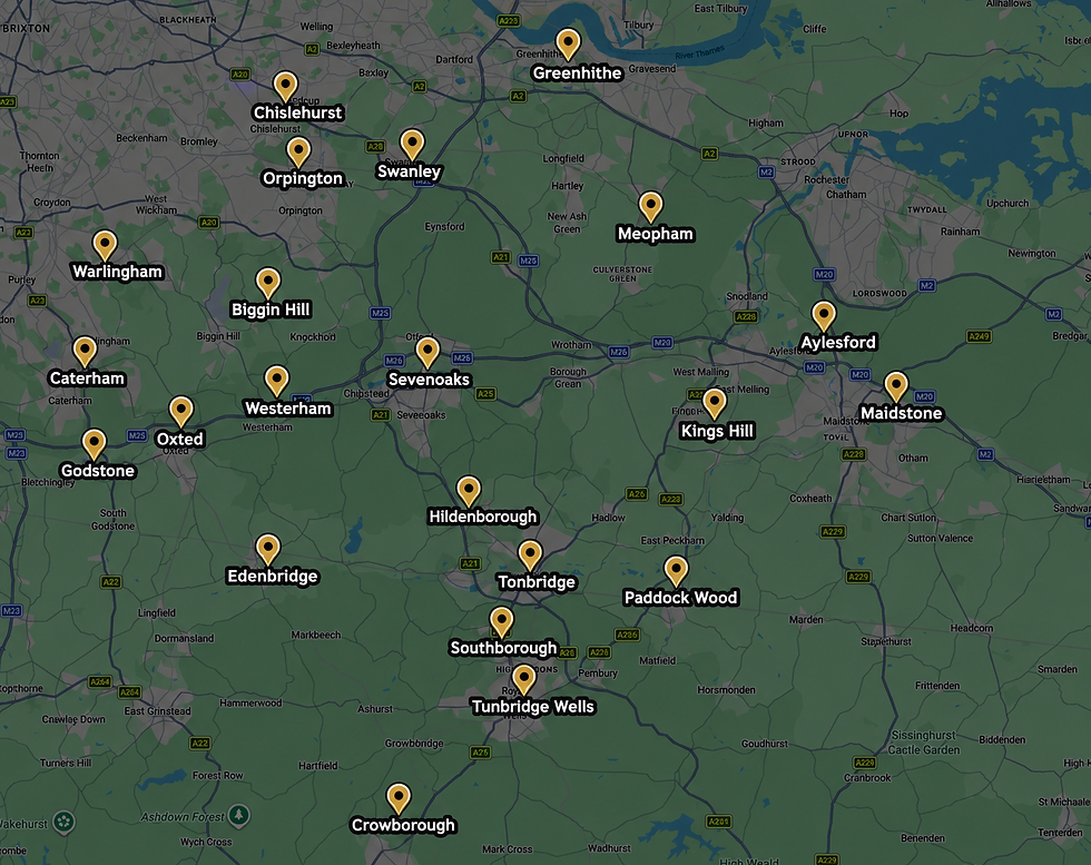 Handyman service area map covering West Kent and surrounding towns