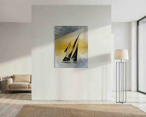 Elegance - Contemporary sunset sailing artwork painted on recycled sails by Summer Jane Art in coastal home
