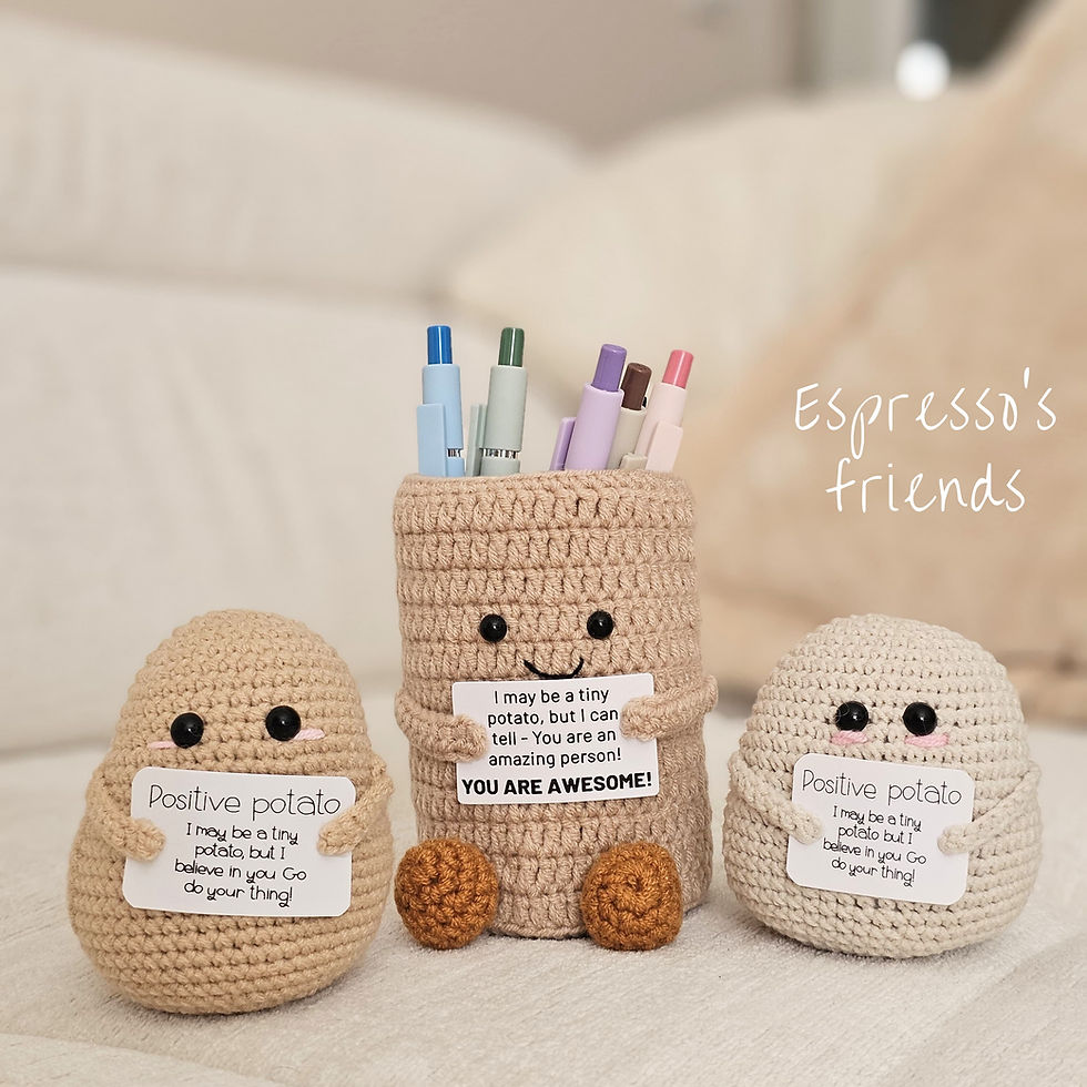 Miniaturbild: Happy Potato Espresso – Handgestricktes Glücks-Espresso Set B Englisch