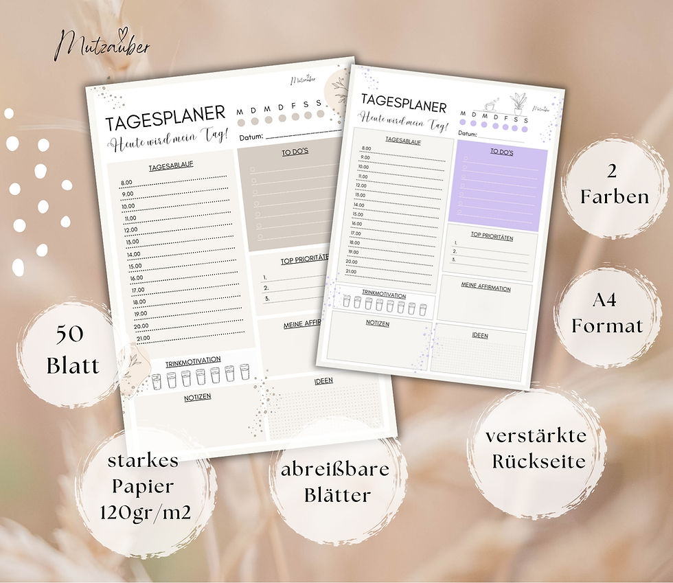 Miniaturbild: Undatierter Tagesplaner DIN A4 im Boho-Design – Abreißblock mit 50 Seiten
