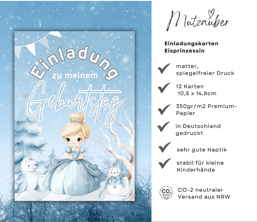 Miniaturbild: 12x Einladungskarten Eisprinzessin | Kindergeburtstag Karten Set | Winter Prinze