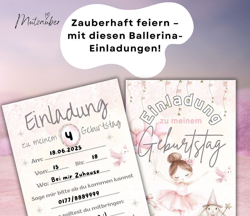 Miniaturbild: 12x Ballerina Einladungskarten für Kinder | Ballett Motiv | Hochwertige Mädchen